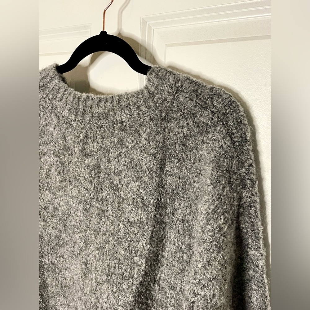 CIDER Navy Cat Sweater Grey Fuzzy Knit Graphic Cozy Oversized L Wool Blend - Picture 9 of 9